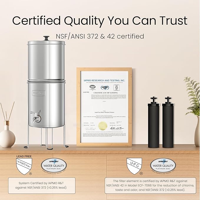 Waterdrop 1.5 Gallons Gravity-fed Water Filter System, NSF/ANSI 42&372 Standard, Stainless-Steel Travel System with 4 Filters, Metal Spigot and Stand, Reduces Up to 99% Chlorine-King Tank Series