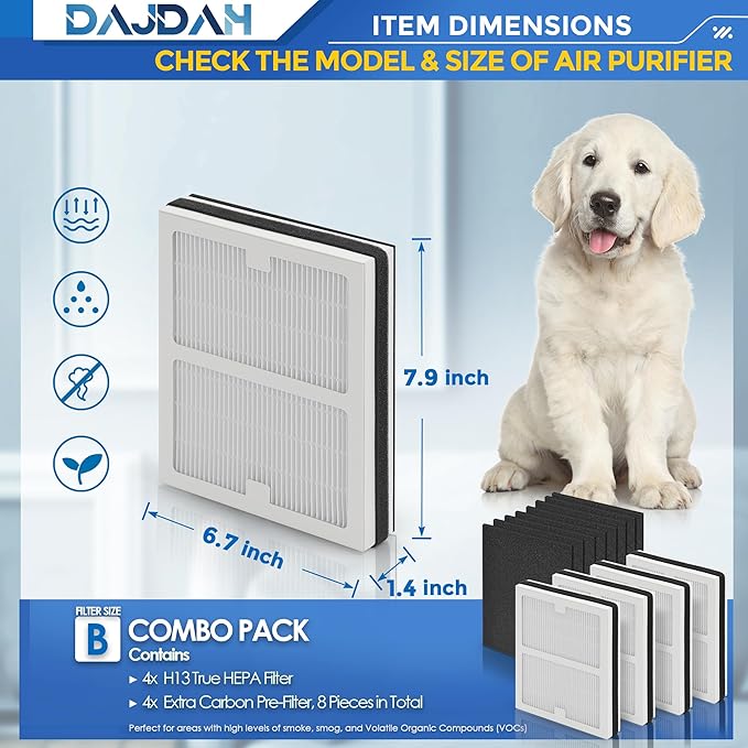 Idylis Air Purifier Replacement Filter B for Idylis Air Purifier IAP-10-050 IAP-10-125 IAP-10-150 AC-2125 AC-2126 IAPC-40-140 and Filtrete with Idylis Filters IAF-H-100B, 4 HEPA & 8 Carbon Pre-filter