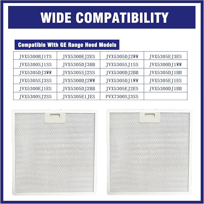 2 Pcs WB02X27207 Range Hood Grease Filter Mesh Fit for GE JVX5300BJ1TS JVX5300DJ1WW JVX5300DJ1BB, Replace 4463981 AP6039217 PS11771771 EAP11771771 (13.75''x13.75'')
