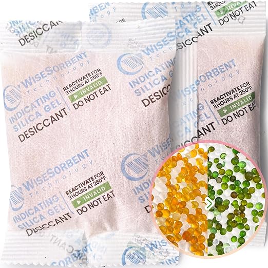 [6 Packs] 50g Desiccant Packs, Indicating Silica Gel Packets, Rechargeable Desiccant Packs, Desiccant Moisture Absorber for Storage