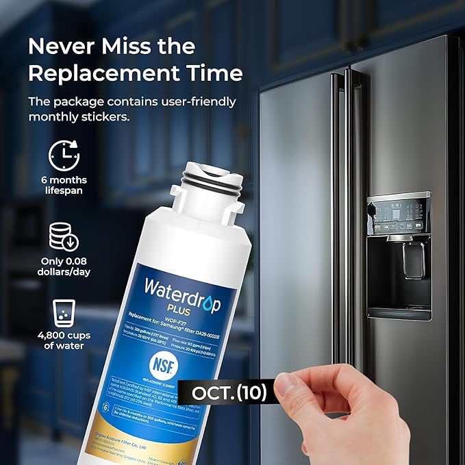 Waterdrop Plus DA29-00020B NSF 401&53&42 Certified Refrigerator Water Filter, Replacement for Samsung® Water Filter HAF-CIN/EXP, HAF-CIN, FMS-2, RF28HMEDBSR, RF263BEAESR, 3 Filters (Package May Vary)