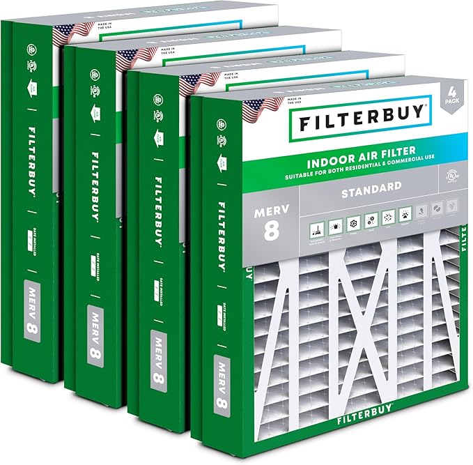 Filterbuy 21x21.5x5 Air Filter MERV 8 (MPR 700) Dust Defense Replacement (4-Pack), Pleated HVAC AC Furnace Filters for Trane Perfect Fit & American Standard (Actual Size: 20.00 x 21.09 x 4.97)