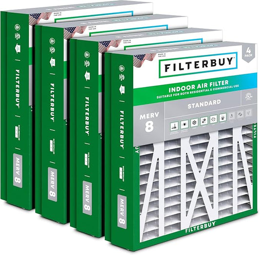 Filterbuy 21x23.5x5 Air Filter MERV 8 (MPR 700) Dust Defense Replacement (4-Pack), Pleated HVAC AC Furnace Filters for Trane Perfect Fit & American Standard (Actual Size: 20.00 x 23.09 x 4.97)