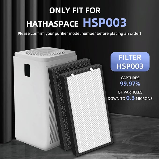HSP003 True HEPA Filter Replacements for Air Purifier Filters HSP003,3 in 1 H13 True HEPA Filter with Activated Carbon Pre-Filter,2 Pack