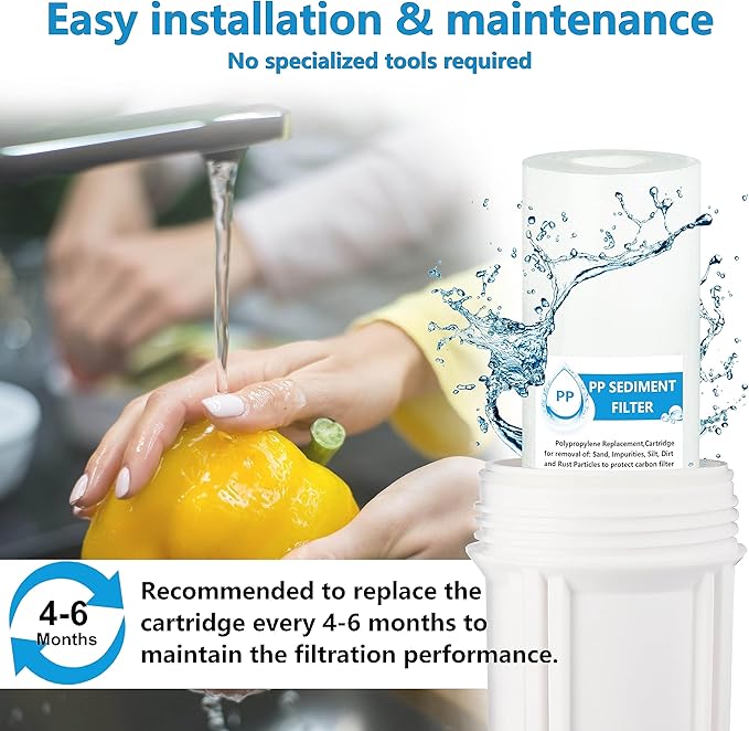 External RV Dual Replacement Water Filters - 10" x 2.5" 1 Micron PP Sediment Filter and Activated Carbon Block Water Filter - Replacement Cartridges