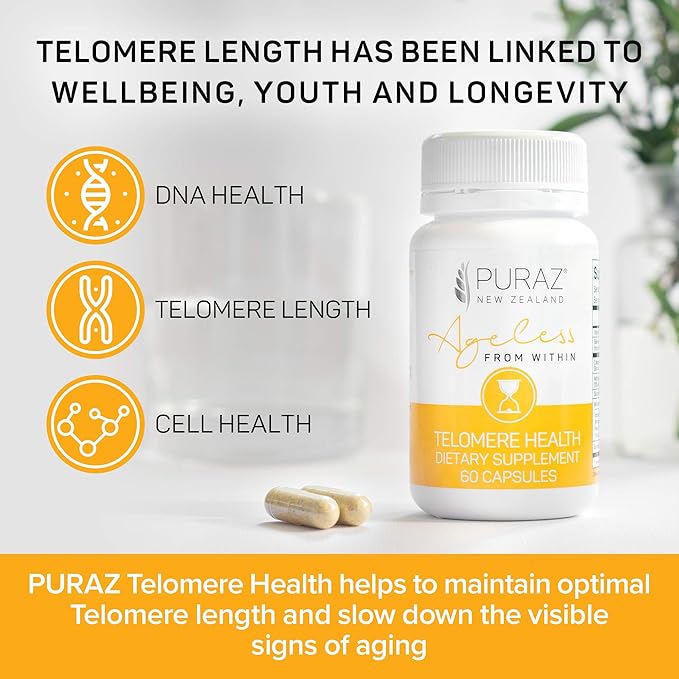 Telomere Supplements w/Potent Astragalus Root Extract and Collagen | Superior Immune Support, Anti-Aging, DNA Repair | Pure Telomerase Enzyme for Telomere Lengthening and Support | 60 Capsules
