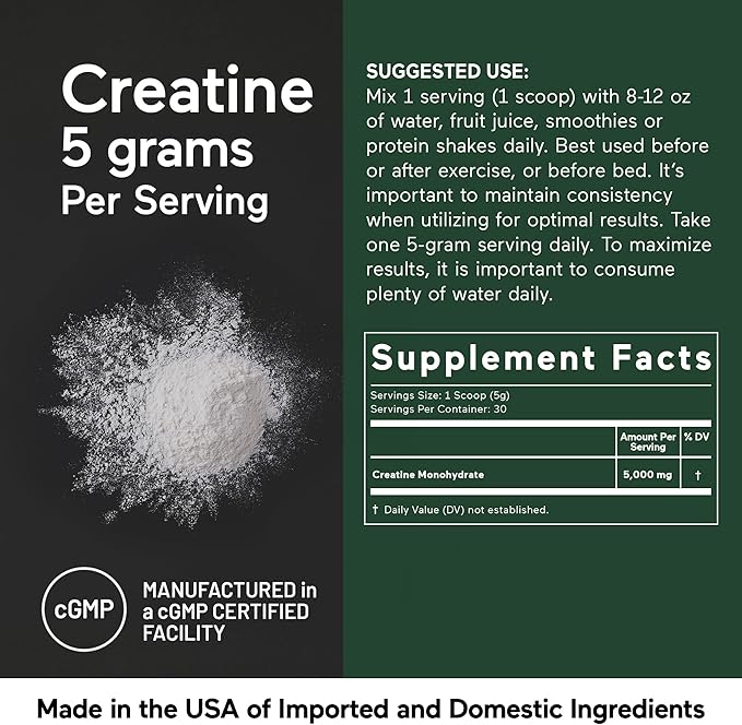 SMARTERNUTRITION Creatine Monohydrate Powder 150g, 5000mg Per Serving (5g) - Keto Friendly, Unflavored, Gluten-Free, Pre & Workout Recovery Support, Promotes Muscle Mass &. Endurance - 30 Servings