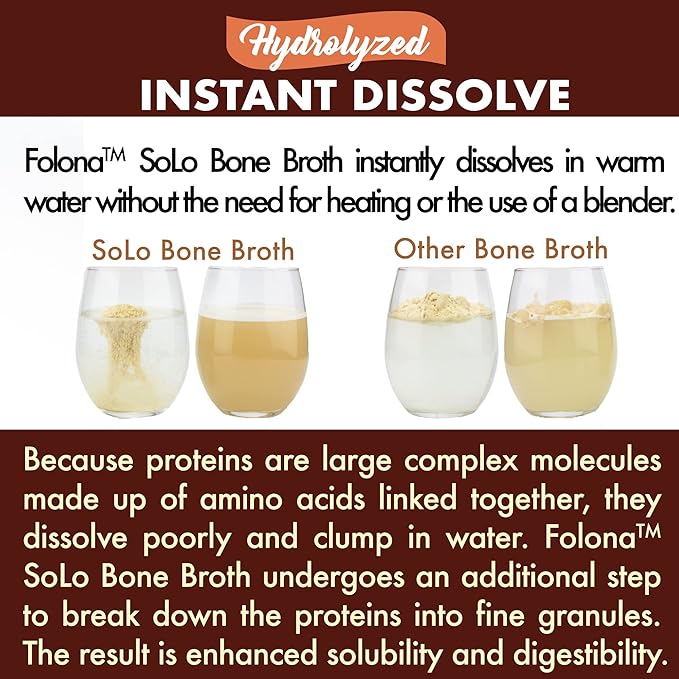 Solo Bone Broth Protein Collagen Powder Low Sodium, 16g Hydrolyzed Collagen Type I & III, for Healthy Skin, Nails, Hair, Joints & Digestion, Grass Fed, 1 lb (Bag - Net Wt. 1 lb. Powder)