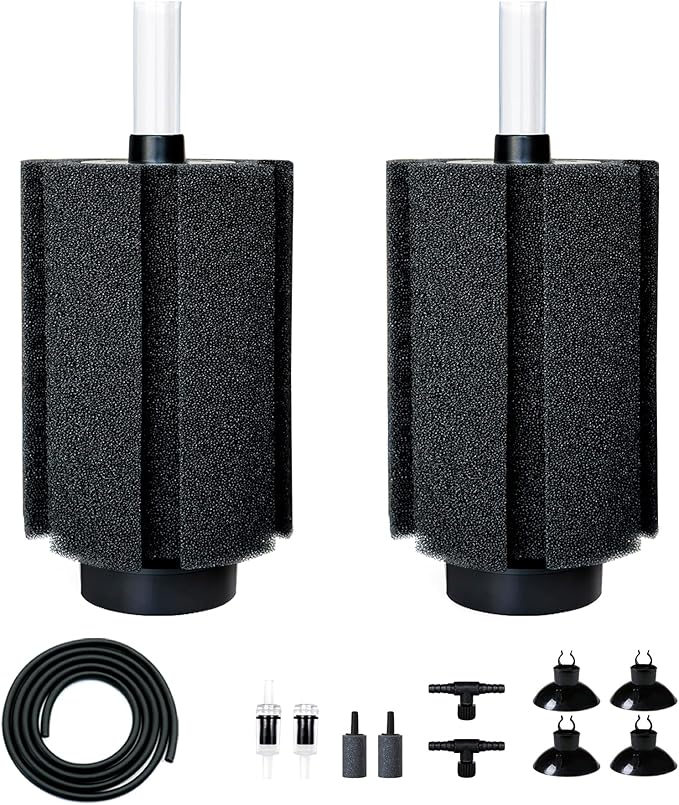 100-120 Gal Large Aquarium Sponge Filter with Air Stone and Ceramic Media,2 Pack Quiet Fish Tank Filters fit Breeding Fry Betta Shrimp Fish Tank