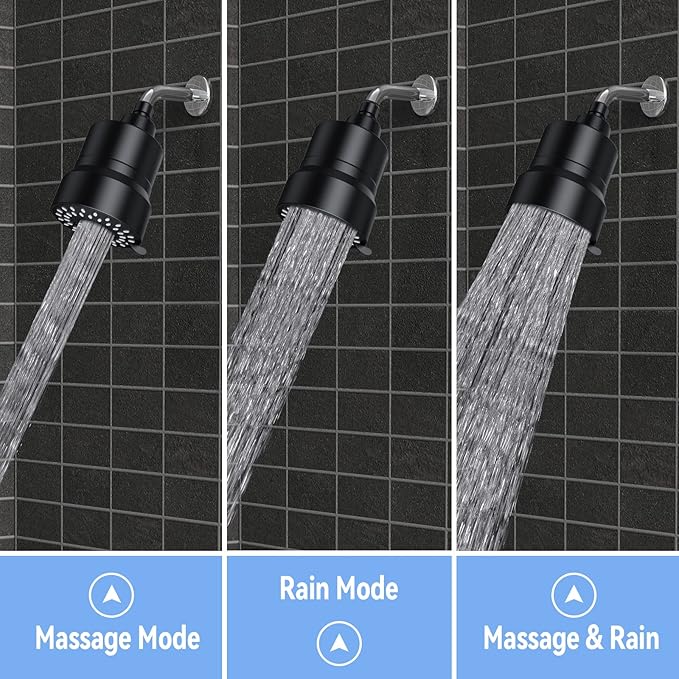 Filtered Shower Head, 3 Modes High Pressure Shower Head with 15 Stage Hard Water Filter Cartridge for Remove Chlorine and Harmful Substances