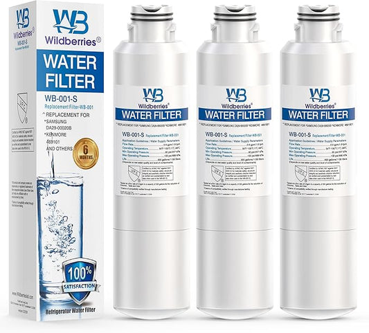 Wildberries DA29-00020B Replacement for Samsung Water Filter DA97-08006A, RS25J500DSR, RF23J9011SG, RF23J9011SR/AA, RF263TEAESG, RS25J500DSG, RF263BEAESR, HAF-CIN/EXP, RF28HFEDBSR 3-Pack