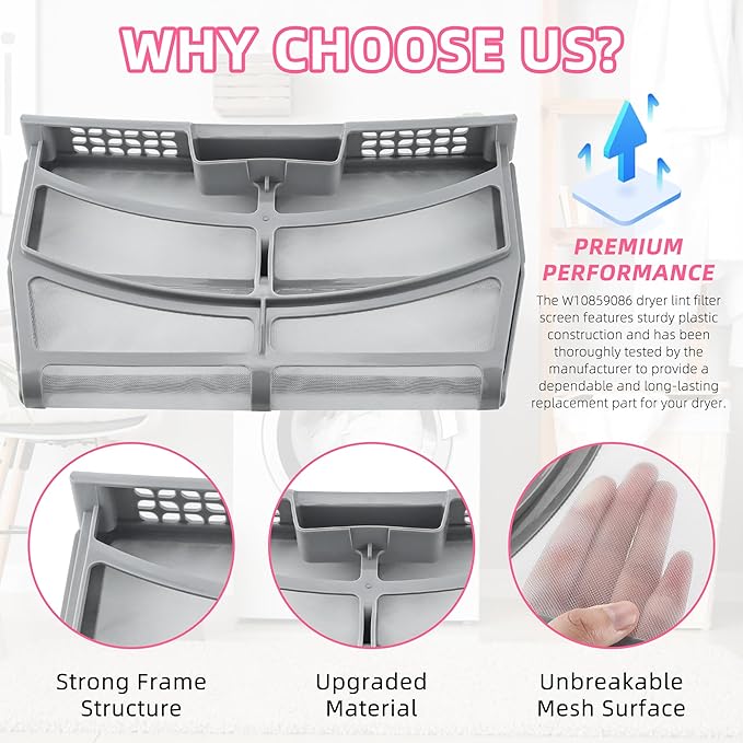 AMI PARTS W10859086 Dryer Lint Screen Filter Replacement Fit for Whirl pool Maytag Dryer Lint Filter with Dryer Lint Brush Replaces 4378144, W10608811, W10701353, AP5999318, PS11731421, EAP11731421