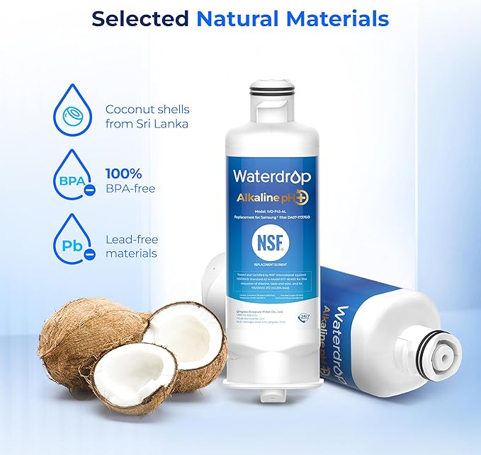 Waterdrop Alkaline DA97-17376B Water Filter, Enhances pH, Replacement for Samsung® HAF-QIN/EXP, DA97-08006C, RF28R7201SR, RF28R7351SG, WD-F45-AL, 2 Filters