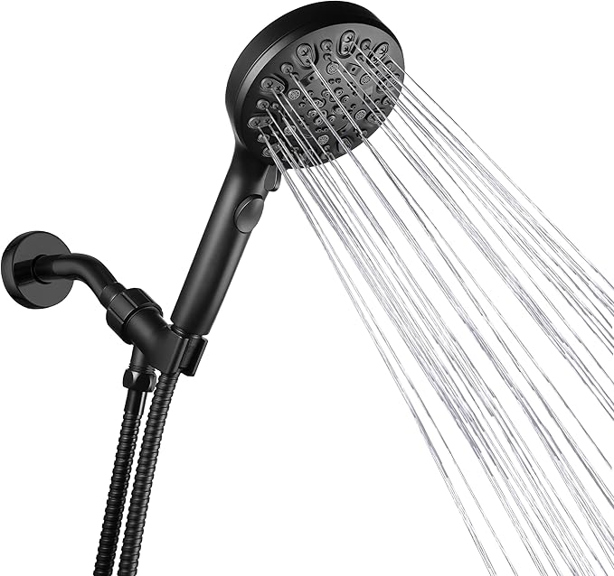 Shower Head with Handheld 7 Spray Combo,Hand Held Showerhead with On/Off Switch,High Pressure Detachable Shower Heads with 60" Long Hose (Matte Black)
