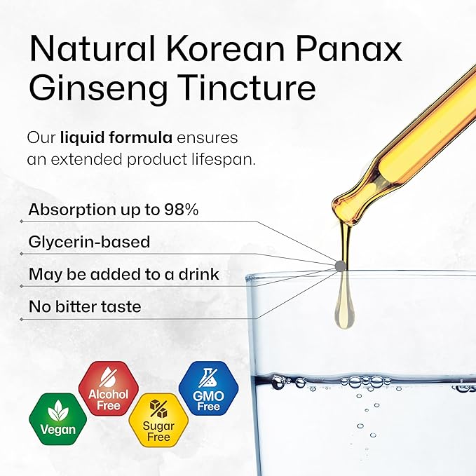 BIO KRAUTER Panax Ginseng Extract Liquid - Korean Red Ginseng Supplement Alcohol Free - Immune Support - Vegan, Sugar Free - 2 Fl.Oz.