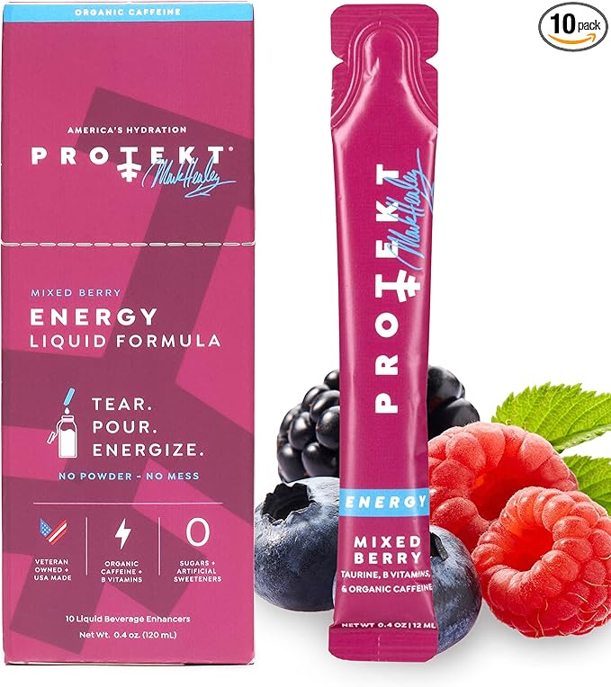 Zero Sugar Energy Drinks - Keto Natural Mix, Liquid Vitamin B Drink, Organic Caffeine Blend, On-the-Go Liquid Pack, Zero Sugar Mixed Berry Energy Packets by Mark Healey,Pack of 10