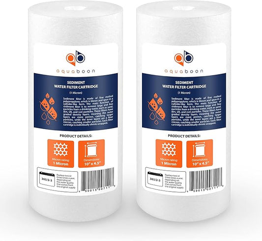 Aquaboon Whole House 1 Micron Water Filter 10 x 4.5 Against Sediment Water Filter Cartridge Replacement Compatible with DGD-5005, AP810, 2-Pack