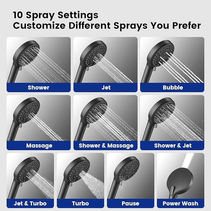 JOMOO Handheld Shower Head Combo, 10 Spray Modes High-Pressure Handheld Showerhead with 12" Square Rainfall Shower Combo, DOE Certified 2.5GPM Bathroom Filtered Shower Heads System, Matte Black