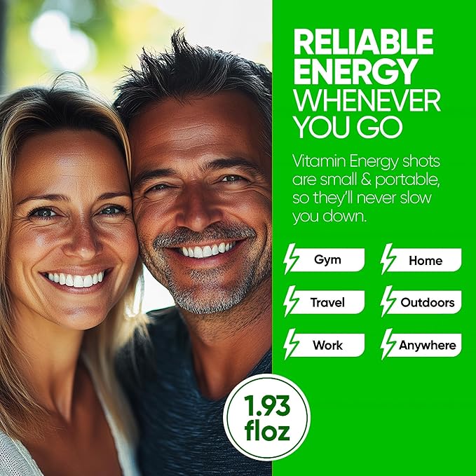 Vitamin Energy Focus+ Extra Strength Energy Shot Blue Raspberry 24 Pack, 260mg Natural Caffeine, B-Vitamins, CoQ10, Amino Acids, Focus, Productivity & Clarity, Zero Sugar, Gluten-Free, 1.93 fl oz