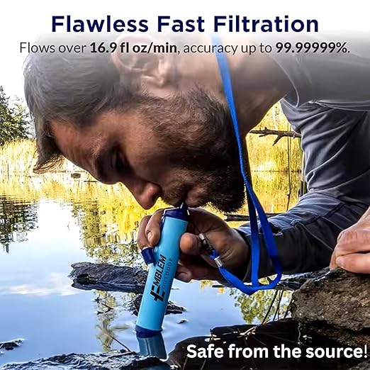 Portable Survival Water Filter Straw for Emergencies. Emergency Water Filtration to Purify Water When Camping, Hiking, or During a Disaster. Personal Water Filter and Purifier for Travel (2 Pack)