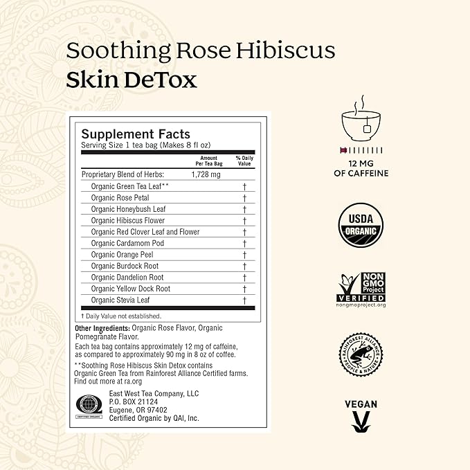 Yogi Tea Soothing Rose Hibiscus Skin DeTox Tea - 16 Tea Bags per Pack (4 Packs) - Organic DeTox Tea to Support Skin Health - Includes Green Tea Leaf, Rose Petal, Honeybush Leaf, Hibiscus & More