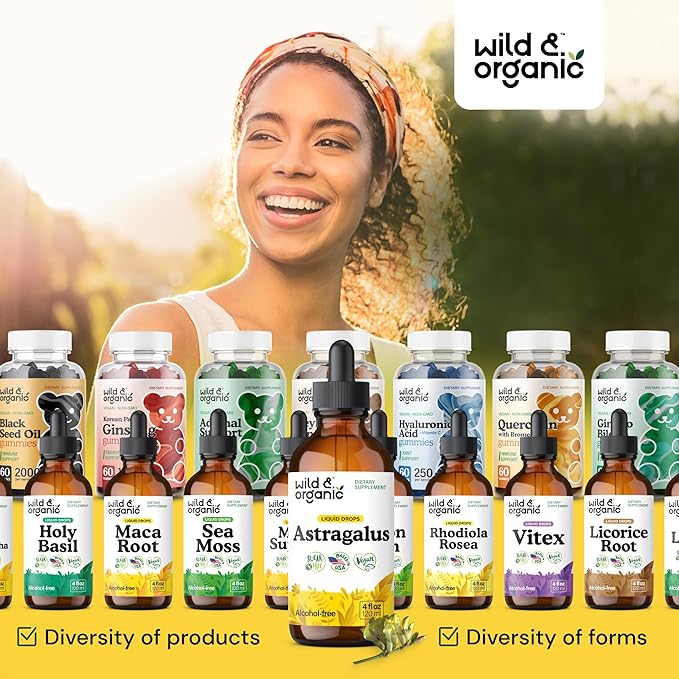 Wild & Organic Astragalus Tincture - Immune Support Supplement w/Astragalus Root Extract - Vegan Tincture for Immunity - Sugar & Alcohol-Free Drops - 4 fl oz
