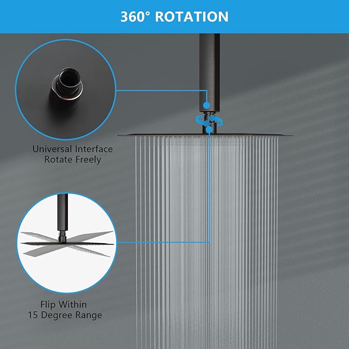 Lordear Rain Shower Head 12 Inch Solid Ultra Thin 304 Stainless Steel Square Rainfall Shower Head Full Body Coverage with Silicone Nozzle,Oil Rubbed Bronze