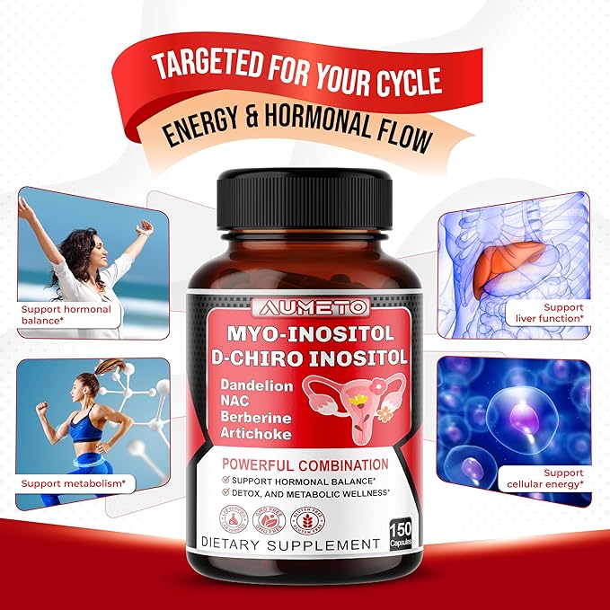 Myo-Inositol + D-Chiro Inositol – 150 Capsules – with Folate, NAC, Berberine, CoQ10, and Detox Blend – Support Hormonal Balance & Metabolic Wellness – Non-GMO, Gluten-Free
