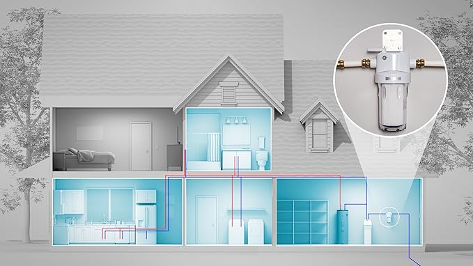 GE Whole House Water Filtration System, Reduces Sediment, Rust & More, Install Kit & Accessories Included, Filter Not Included, Replace Filters (FXHTC, FXHSC) Every 3 Months, GXWH40L