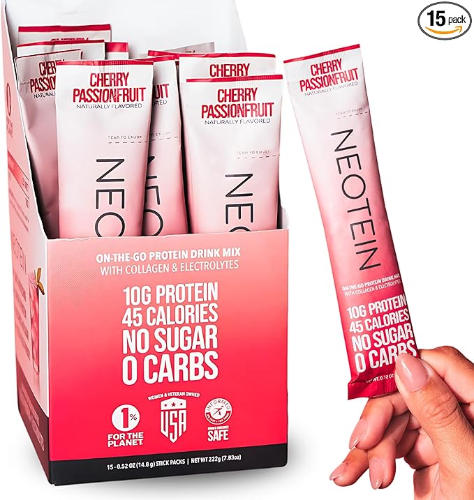 Electrolyte Powder Packets, Protein Powder with 10g Protein & Collagen | Hydration Packets - Zero Sugar, NO Fillers, NO Carbs | Cherry Passionfruit | 45 Calories | Keto & Paleo | Pack of 15