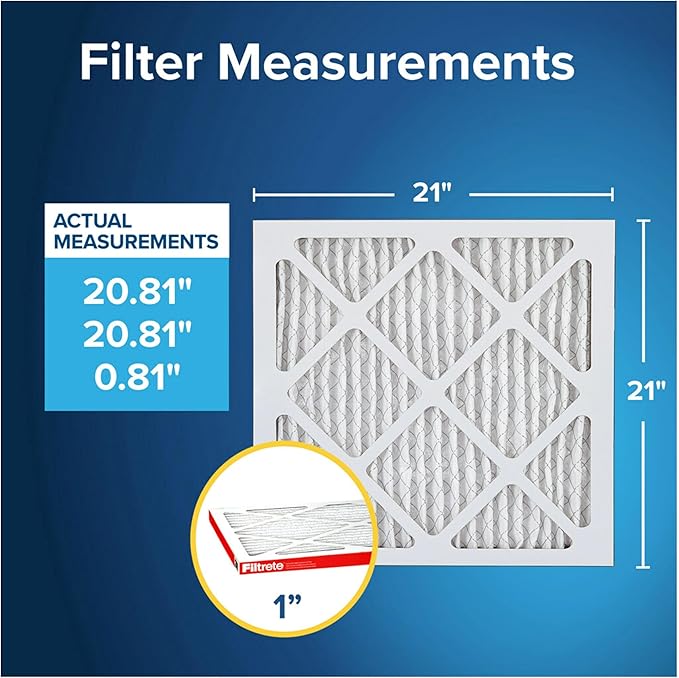 Filtrete 21x21x1 AC Furnace Air Filter, MERV 11, MPR 1000, Micro Allergen Defense, 3-Month Pleated 1-Inch Electrostatic Air Cleaning Filter, 6 Pack (Actual Size 20.81x20.81x0.81 in)