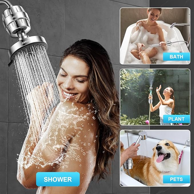 Shower Head ＆ Filter COMBO ! Anti - Chlorine Specialty - 3 Gears' Boosting Pressure with 25 Stage Filtration - Removes 99.945% Chlorine & Heavy Metals for Healthier Skin/Hair - Chrome Shower Head