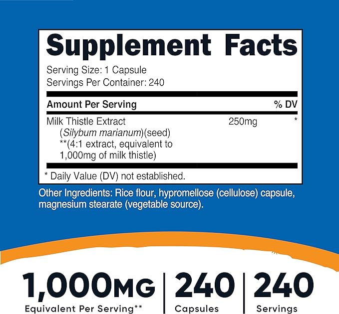 Nutricost Milk Thistle 1,000mg Equivalent, 240 Capsules (2 Pack) - 250mg of 4:1 Extract - Vegan, Non-GMO and Gluten Free
