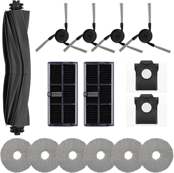 15 PCS Accessories Replacement Parts Compatible with Dreame X40 Ultra/ L40 Ultra X40 Master MOVA P10/P50 Pro Ultra Robot Vacuum Cleaner, 1 Main Brush, 4 Side Brushes, 2 Filters, 2 Dust Bags 6 Mop Pads