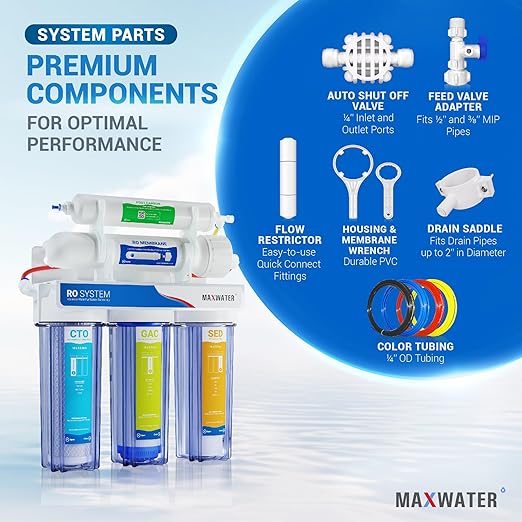 Max Water 5 Stage 100 GPD (Gallon Per Day) RO (Reverse Osmosis) Standard Water Filtration System for Heavy Duty - Under-Sink/Wall Mount - Model: RO-5C2
