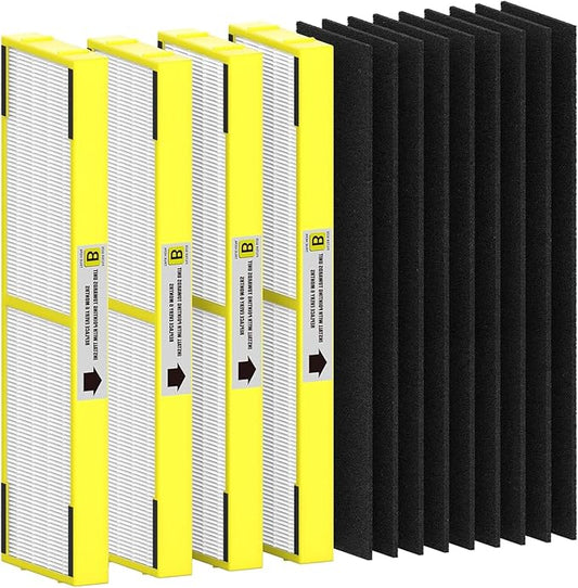 4 Packs Plastic Frame FLT4825 Replacement Filters B Compatible with AC4825 AC4825W AC4300 AC4800 AC4900 AC4850 Air Cleaner Purifier, 4 H13 True HEPA Filters and 8 Activated Carbon Pre-Filters