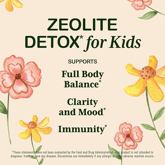 Zeolite Detox for Kids, Gentle Daily Cleanse with Clinoptilolite Zeolite, Methyl B12, Vitamins C & D3, Heavy Metal Tested, Dye-Free, Mom-Owned Small Business, 2 Fl Oz Drops