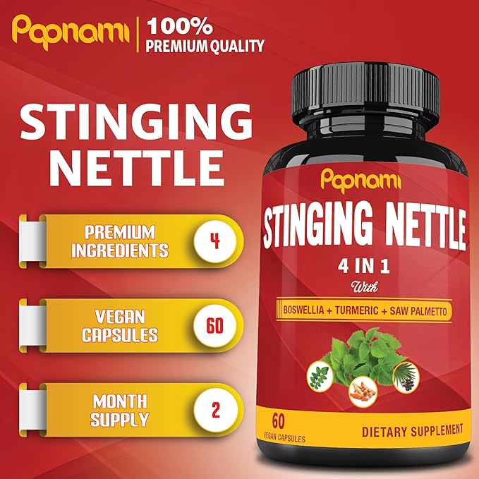 Stinging Nettle Extract Capsules with Boswellia, Turmeric & Saw Palmetto - 2 Month Supply for Joint, Body Management, Skin, Hair & Immunity