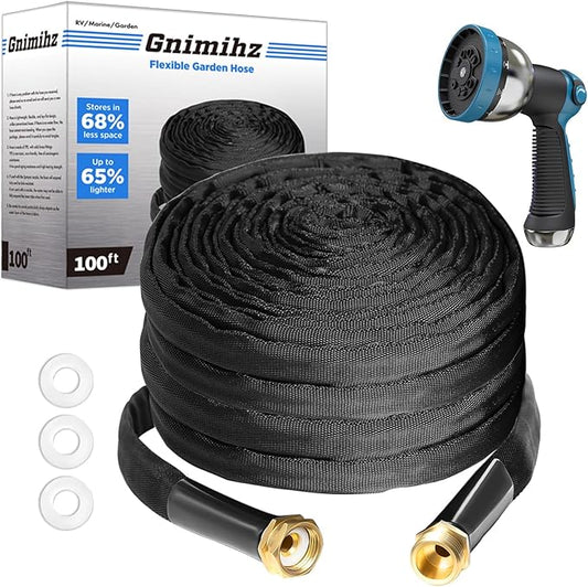 Garden Hose 100ft, Made of TPE(BetterThan PVC), with 10 Patterns Sprayer Nozzle, Ultra-Light & Flexible Water Hose with Solid Brass Fittings, Non-Shrinking, Drinking Water Safe Material
