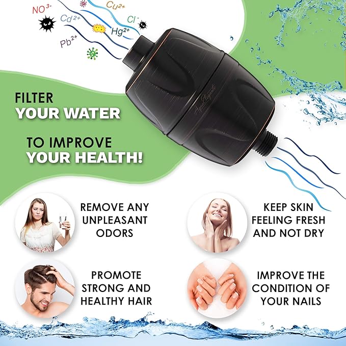 Aqua Elegante Shower Water Filter For Shower Head - Universal Home Showerhead Filters To Remove Chlorine + Hard Minerals - Purifier And Filtered Softener System Best With Charcoal - Oil-Rubbed Bronze
