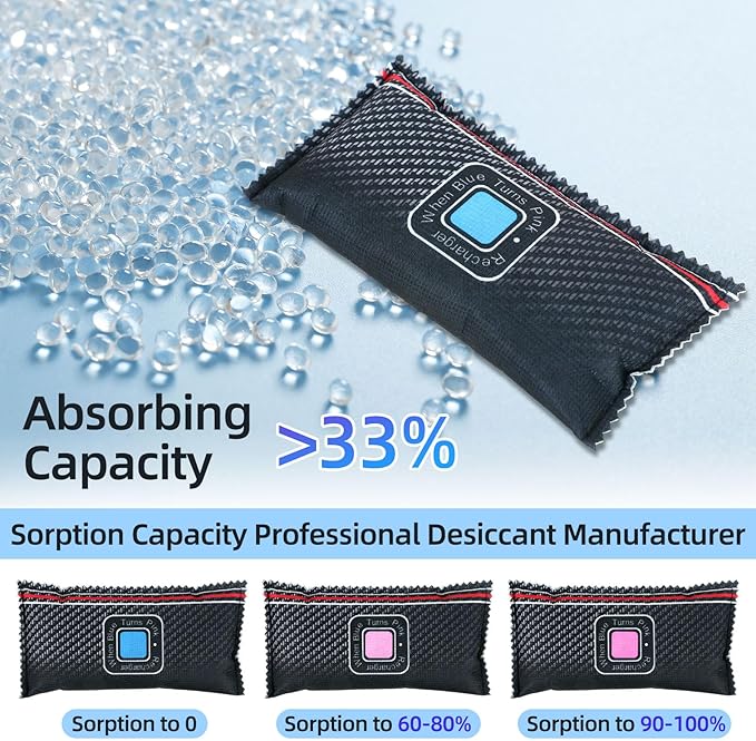 10 Pcs Rechargeable Desiccant Packs for Storage Silica Gel Packets Dry Moisture Absorbers Bags Reusable Desiccant Car Dehumidifiers Bags for Gun Safe Closet Basement Car Tool Box (100g)
