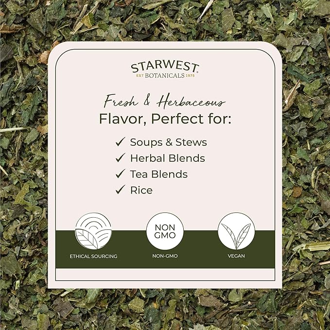 Starwest Botanicals Organic Nettle Leaf - Dried Stinging Nettle, Natural Loose Leaf Herbal Tea, Caffeine Free, Cut & Sifted, Certified Kosher, Non-GMO - Bulk 1 lb Bag