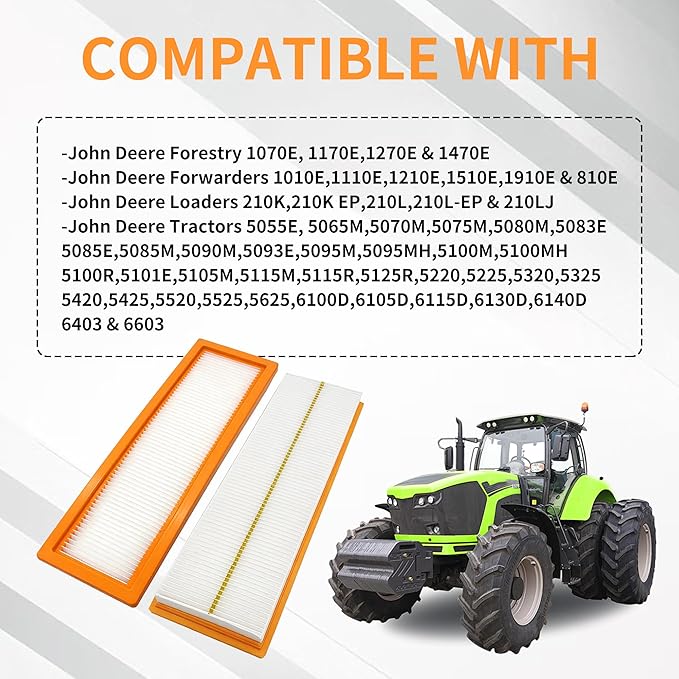 2 Pack RE198488 Cabin Air Filter Compatible with JD Tractor 5525 5320 5325 5420 5425 5525 5725 6110D 6115D 6140D 6603 Replaces PA30086 WP10160 RE73220