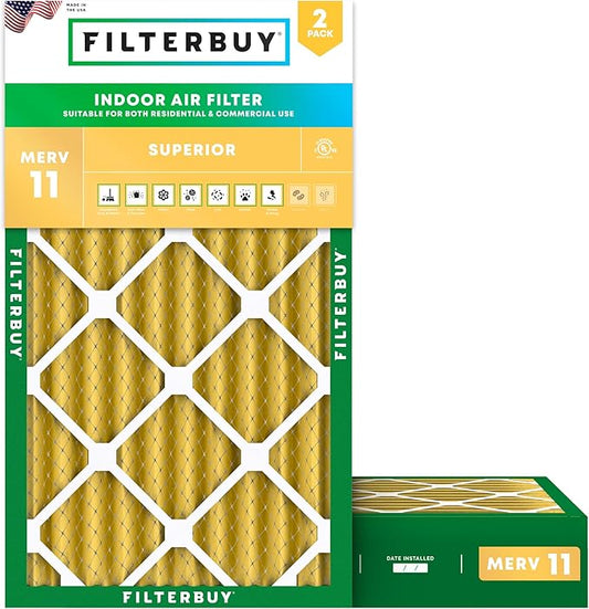 Filterbuy 8x16x4 Air Filter MERV 11 (MPR 1200) Allergen Defense Replacement (2-Pack), Electrostatic Pleated HVAC AC Furnace Filters, Made in USA (Actual Size: 7.50 x 15.50 x 3.63)