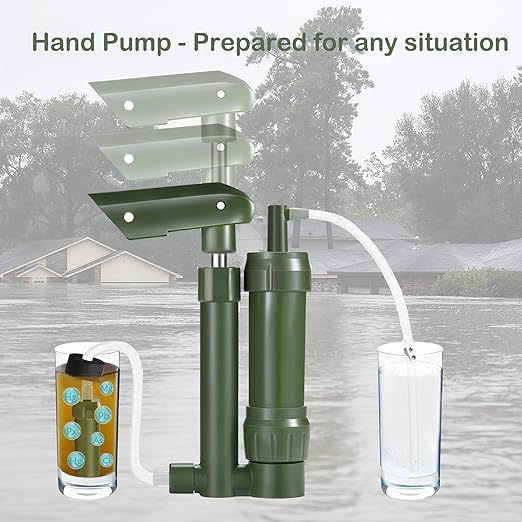 Pro Electric Water Purifier Survival w/Hand Pump, Portable Water Filter Camping Backpacking Hiking Outdoor Travel Emergency, Water Filtration System Survival, Water Purification Tablets Alternative