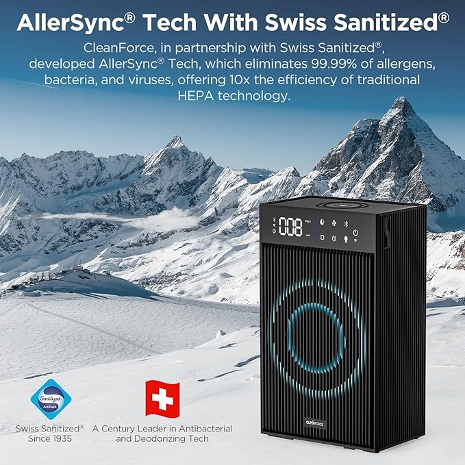 CleanForce Cube | World’s First 4-in-1 Smart Home Devices with HEPA Air Purifier, Bluetooth Speaker, Wireless Charger & Aroma Diffuser, over 900ft² Coverage | Ultra Quiet | Space saving | Swiss Tech