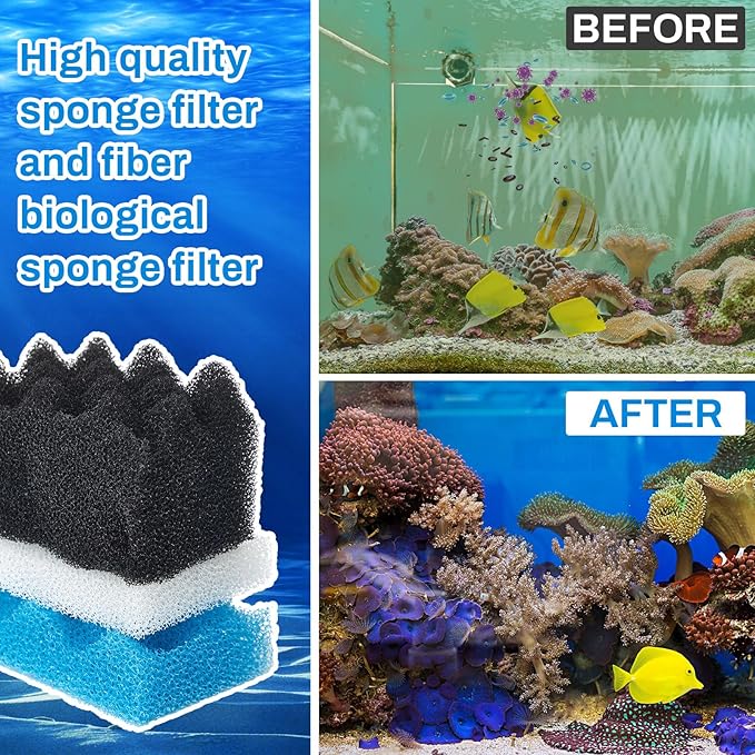 18 Pcs Compatible with 306/307 Bio Sponge Set Compatible with Aquarium Filters Including Blue White Black Bio Sponge for Replacement Filter Media Kit