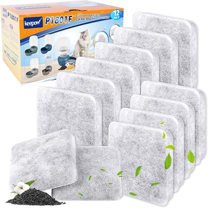 KEEPOW Dog Water Filter Replacement Compatible with Petmate Replendish Mason Pet Water Fountain, 12 Pack Dog Water Filter Cat Water Fountain Filter Pet Fountain Filter Replacement for Cat Dog Pet