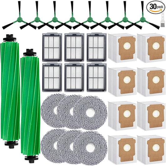 Replacement Parts Accessories Kit for iRobot Roomba Plus 505 Combo 405 Combo Robot Vacuum Cleaner, 2 Roller Brush, 6 Mop Pads, 6 Filters, 8 Side Brush, 8 Vacuum Bags