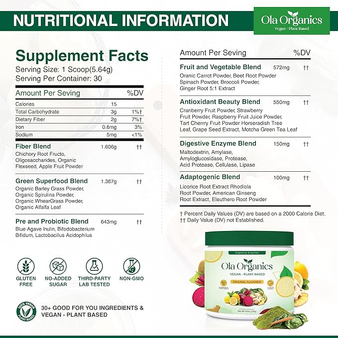 Greens Superfood Powder – Packed with 11 Cruciferous Vegetables & Phytonutrients – Energy, Immune Support, & Liver Health – Premium Vegetable Supplement for Adults (300g Powder)